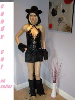 piece cute sexy witches black cat Faux Fur animal costume uk 10/12