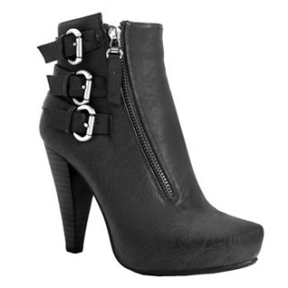 Red Hot Black Triple Buckle Ankle Boots 10.5cm Heel