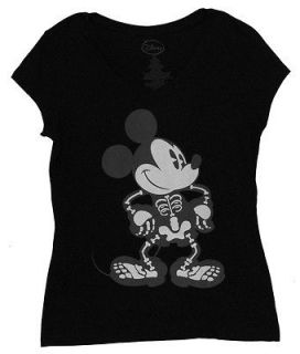 Mickey Mouse Disney Glow In The Dark Cartoon Juniors Babydoll T Shirt 