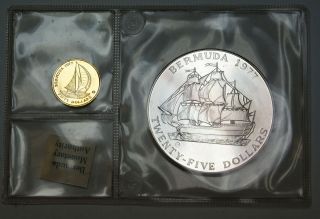 1977 Bermuda Gold & Silver Proof Coins Set, $25 & $50, Sailing Ships