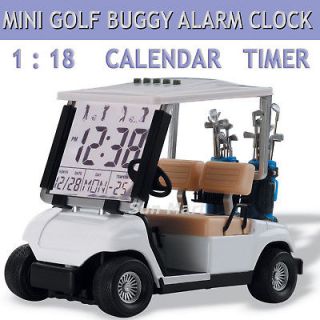 Mini White Golf Cart Buggy Alarm Clock Thermometer °C/F