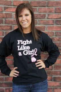 NEW Fight Like a Girl Black T Shirt Long Sleeved  Cancer Awareness 