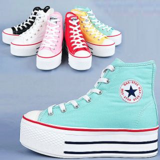 Women Canvas High Top Platform Sneakers Shoes White Black Pink Red 