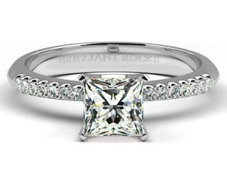   21 Ct Princess Pave Diamond Engagement Ring Unique 14K White Gold