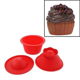 Giant Magic Cupcake Maker Red Silicone Pan With Easy Filling Insert 