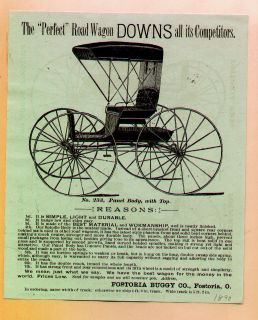 1890 FOSTORIA BUGGY CO OHIO HORSE DRAWN BUGGY SALES FLYER AD