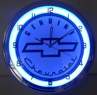 Chevy Service 15 Neon Chome Clock Parts Dealer Bowtie Emblem Logo 