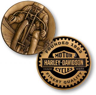 HARLEY DAVIDSON HARLEY VINTAGE LOGO BOARDTRACK RACER BRASS COIN 60916
