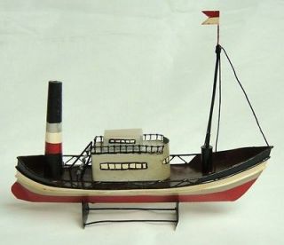 Hand Crafted Tin Cargo Ship Model Display 11 inches Long