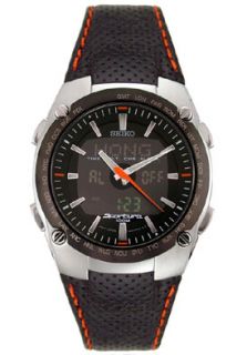 Seiko SNJ007 Watches,Mens Sportura Black Leather Analog Digital 