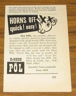 1952 VINTAGE AD DR HESS POL CATTLE DEHORNER~HORNS OFF QUICKLY