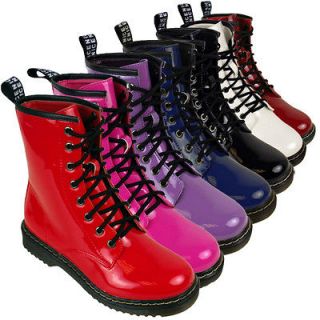Womens Lace Up Goth Ankle Boots Ladies Combat Patent Punk Shoes Boot 