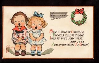 1913 signed grace drayton children sing a song of christmas postcard