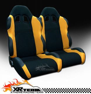 2x Universal LH+RH Blk/Yellow Fabric & PVC Leather Racing Seats 