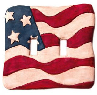 Vickilane Country Rustic American Flag Double Switch Plate Cover