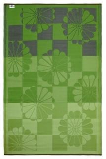 INDOOR OUTDOOR PATIO RUG MAT TAHITI GREEN FLORAL   RECYCLED, EARTH 