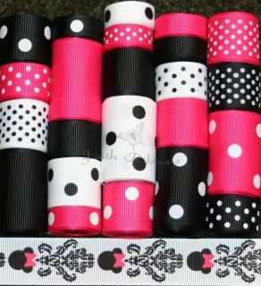 GROSGRAIN RIBBON MIX LOT MINNIE MOUSE INSPIRED DAMASK 24YD FREE US 