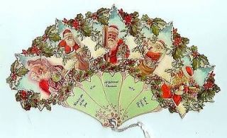 Vintage,Victor​ian SANTAstar CHRISTMAS greeting card fan