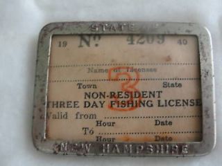1940 NEW HAMPSHIRE 3DAY NON RESIDENT FISHING LICENSE