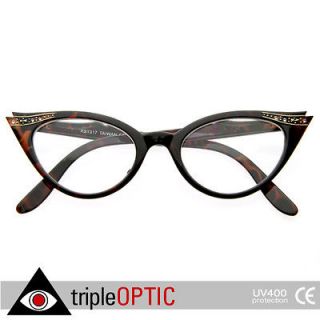   Cateyes Fashion Clear Lens Cat Eye Glasses with Rhinestones (Tortoise
