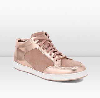 Jimmy Choo  Miami  Suede And Mirror Leather Low Top Trainer 