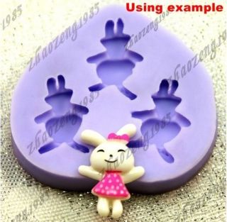 Cute Rabbit 3 Cavities Flexible Silicone Chocolate Mold For Candy 