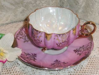 Antique Royal Halsey Cup & Saucer L M Very Fine China Opalescent Pink 