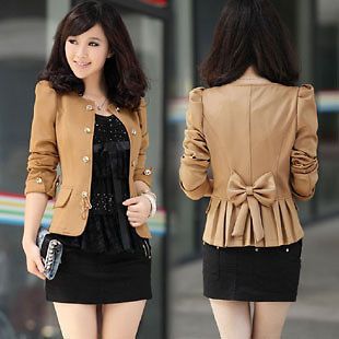 New Womens Slim Fit Business Double breasted Puff Sleeve Suit Blazer 