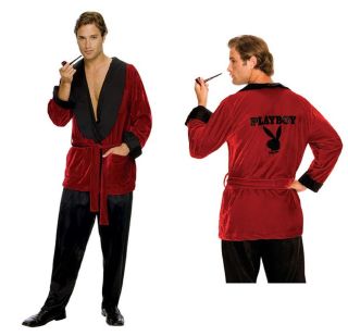 Hugh Hefner Playboy Burgundy Smoking Jacket Belt Pipe Mens Costume 