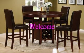 Brown Finish Counter Height Dining Set w/ Wine Rack