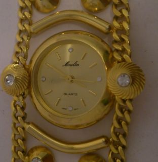 Moulin Japan Quartz Stainless Steel Back Golden Ladies Watch Made in 