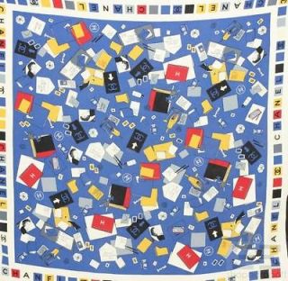 Chanel Blue & Multicolor Silk Icon Stationery Print Square Scarf
