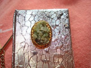 Vintage Mens Green Jade Stone Tie Tack W Chain End Bar USA HICKOK
