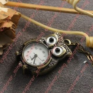 SP101 Steampunk Vintage Owl Necklace Pendant Japan Quartz Pocket Watch 