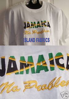 JAMAICA FLAG NO PROBLEM EMBROIDERY T SHIRT WHITE XL