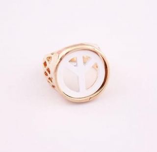 R1610 New Coming Peace symbol Gold Metal Hollow Finger Ring Size 6