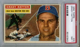 1956 Topps Baseball Grady Hatton #26 Red Sox WHITE BACK PSA 7 NM