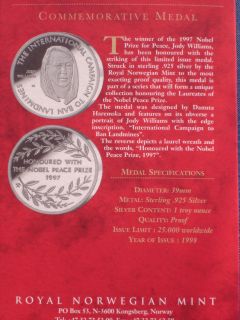 USA Jody Williams Nobel Peace Price 1997 Official 1oz Silver Proof 