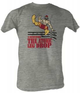 Hulk Hogan T shirt   Leg Drop Hulkamania Adult Gray Heather Tee Shirt