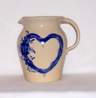 Casey Pottery Hand Turned Marshall, Texas pitcher blue heart shaped 