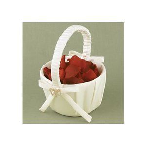   Ivory Satin & Heart Rhinestone Flower Girl Basket With all of my Heart