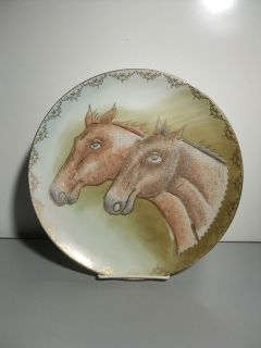 Nippon Coralene Horses Hanging Wall Plaque Plate Platter