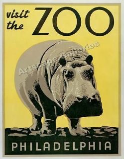 Philadelphia Zoo Hippopotamus Classic WPA Poster 18x24