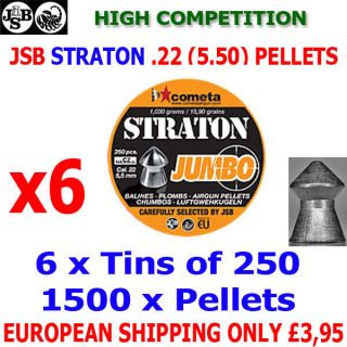 JSB EXACT STRATON .22 5.5mm Airgun Pellets 6(tins)x250pcs (HIGH 