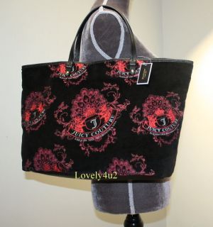 NWT Juicy Couture Large Pammy Embroidered Black Velour Handbag Tote $ 