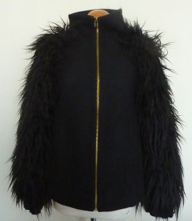 ZARA Woman BLACK 1970s Shaggy Yeti Sleeve Zip Wool Jacket Coat XS S M 