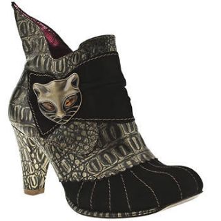 Irregular Choice Miaow Black Gold New Leather Womens Hi Ankle Boots 