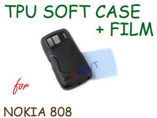 Black Hybrid TPU x Silicone Soft Cover Case +Film for Nokia 808 