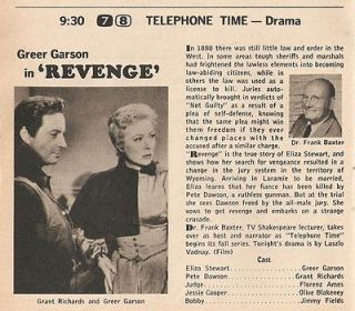   tv ad ~ Greer Garson & Grant Richards in Revenge Bell Telephone Hour