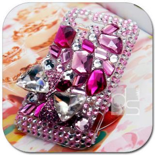 Pink Rose Bling Crystal Gem Hard Skin Back Case Cover For Verizon HTC 